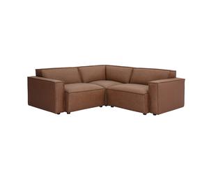 Canapé d'angle modulable vintage 3 places en cuir marron SPLIT