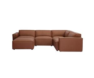 Canapé d'angle modulable vintage 5 places et pouf en cuir marron SPLIT