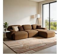 Canapé d'angle modulaire - 3 places 298x178x75 cm - Velours côtelé marron - Mousse 32D - Accoudoirs incurvés