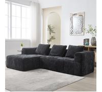 Canapé d'angle modulaire 3 places avec méridienne et poches latérales, coussins inclus, chenille noir 250 × 158 × 60 cm - UVRION