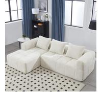 Canapé d'angle modulaire 3 places avec méridienne et poches latérales, sans montage, chenille beige 250 × 158 × 60 cm - UVRION