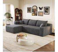 Canapé d'angle modulaire 3 places sans montage, assise profonde avec méridienne, tissu velours côtelé gris foncé 241 cm - UVRION
