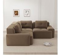 Canapé d'Angle Modulaire 3 Places sans Montage, Assise Profonde - ELVMI - Base Antidérapante Velours Côtelé Marron