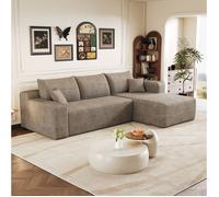 Canapé d'angle modulaire 3 places sans montage, méridienne réversible, assise profonde, tissu camel 241 cm - UVRION
