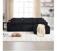 Canapé d'angle Modulaire,3 plces,Avec Poches Latérales et Porte-Verre,5 Oreillers,Noir