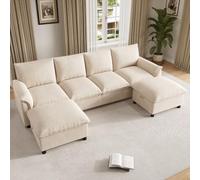 Canapé d'angle modulaire 4 places en forme de U, canapé d'angle confortable avec assise profonde, canapé de salon avec 2 repose-pieds mobiles, dossier haut, pour bureau, salon, chambre à coucher