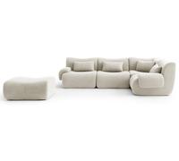 Canapé d'angle modulaire 4 places MILYSOFA SOFATIME avec méridienne, tissu à mailles fines de couleur crème et beige