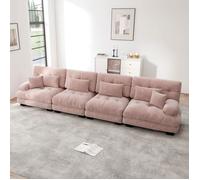 Canapé d'angle modulaire 4 Places Tissu Chenille Rose, Design Cloud, Assise Profonde, avec 4 Coussins, pour Salon et Appartement