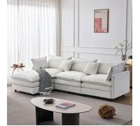 Canapé d'Angle modulaire chenille premium chaise longue pouf format L confort familial respirant