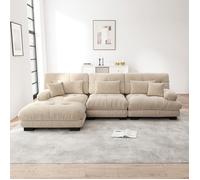 Canapé D'angle modulaire Cloud surdimensionné forme L - 3 Places avec Repose-Pieds Amovible,pour salon,chenille marron 313x145x81cm