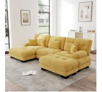 Canapé d'Angle Modulaire de Luxe - Canapé Cloud en U XL pour Salon, Assise Profonde, Canapé-Lit Convertible avec Ottoman, Jaune