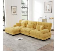 Canapé d'Angle Modulaire de Luxe - Canapé Cloud XXL en L, Canapé-lit Profond avec Ottoman, Tissu Chenille, Jaune