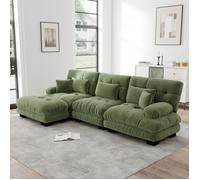 Canapé d'Angle Modulaire de Luxe - Grand Canapé en L Cloud pour Salon, Canapé-Lit Profond avec Ottoman, Tissu Chenille Vert