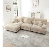 Canapé d'angle modulaire - LANGTU - Modèle nuage - 3 places - Chenille marron clair - Poufs amovibles