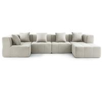 Canapé d'angle modulaire MILYSOFA SOFABULOUS 5 places avec méridienne, tissu à fines boucles de couleur crème-beige