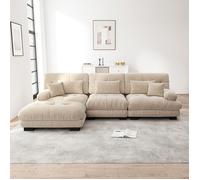 Canapé d'angle modulaire - MINIMAL - Canapé Cloud - 3 places - Chenille marron clair - Assise moelleuse avec ottoman