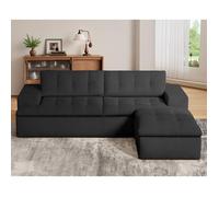Canapé d'angle modulaire noir 215*175*48cm, repose-pieds amovible/convertible, canapé moderne Cloud avec assise profonde