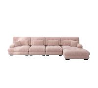 Canapé d'angle modulaire rose en chenille avec ottoman mobile et confort cloud