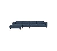 Canapé d'angle modulaire SABAIDECO LEONIE 4 places tissu Blue Chambray têtières ajustables