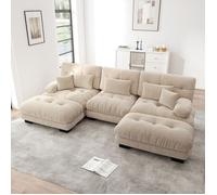 Canapé d'angle modulaire U 3 Places Tissu Chenille Brun Clair, Design Cloud Luxe, Assise Profonde, avec 2 Ottomans et 4 Coussins