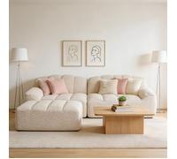 Canapé d'angle modulaire - W3325P447158 - Velours côtelé blanc/beige - 2 places + pouf amovible - Mousse 32D
