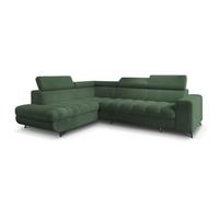 Canapé d'angle MORIVA, Canape Convertible - Gauche - Angle - 5 places - 253x190x88 cm - Tissu bouclette QUELLE 37 - Vert