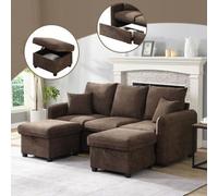 Canapé d'angle multifonctionnel Fortuna Lai Canapé trois places en U avec fonction de rangement – Tiroirs + pouf avec compartiment de rangement inclus, ensemble de canapés modulaires démontables avec 