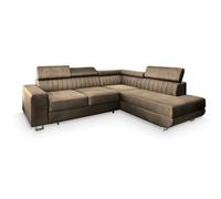 Canapé d'angle NOLA, Canape Convertible - Droit - Angle - 4 places - 253x190x88 cm - Tissu velours MONOLITH 09 - Beige