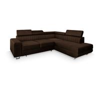 Canapé d'angle NOLA, Canape Convertible - Droit - Angle - 4 places - 253x190x88 cm - Tissu velours MONOLITH 29 - Marron
