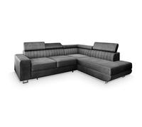 Canapé d'angle NOLA, Canape Convertible - Droit - Angle - 4 places - 253x190x88 cm - Tissu velours MONOLITH 85 - Gris