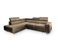 Canapé d'angle NOLA, Canape Convertible - Gauche - Angle - 4 places - 253x190x88 cm - Tissu velours MONOLITH 09 - Beige