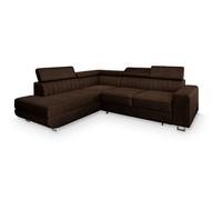 Canapé d'angle NOLA, Canape Convertible - Gauche - Angle - 4 places - 253x190x88 cm - Tissu velours MONOLITH 29 - Marron