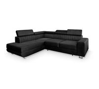 Canapé d'angle NOLA L-S MONOLITH 95, Noir, velours, Canape convertible avec fonction de couchage