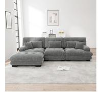 Canapé d'angle nuage, canapé 3 places en chenille avec coussins et pouf, canapé capitonné avec accoudoirs pour salon,Gris