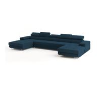 Canapé d'angle OMBRA, Canape Convertible - U - 7 places - 425x202x90 cm - Tissu velours MONOLITH 77 - Bleu