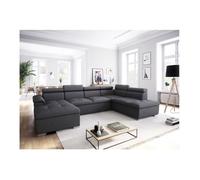 Canapé d'angle Panoramique 6 places PAOLA convertible en Tissu Avec Coffres - Gris foncé - L322 x P196 x H76cm - LOUNGITUDE