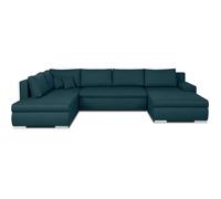 Canapé d'angle panoramique convertible -7 places - INDIAN - Tissu 100% polyester - Bleu canard - 360 x 228 cm
