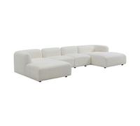 Canapé d'angle panoramique DANEPI en tissu bouclette 5 places L386xP161cm Blanc cassé