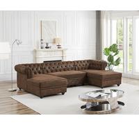 Canapé d'angle panoramique en microfibre aspect cuir vieilli CHESTERFIELD