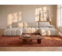 Canapé d'angle panoramique et convertible en tissu beige FRIDORA