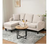 Canapé d'angle - PUGSDRLY - Modulaire - Chaise longue gauche - Tissu coton respirant beige - 3 places