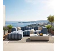 Canapé d'angle rayé de jardin modulable 4 places bleu pacific - Oviala Mixi