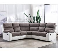 Canapé d'angle relax gris et blanc en microfibre et simili TOLZANO