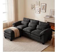 Canapé d'angle réversible 226*76*88cm coussins doubles canapé avec pouf réversible canapé 3 places en velours Teddy Noir