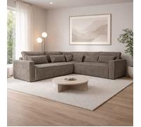 Canapé d'angle réversible 276 cm en velours grosses côtes taupe