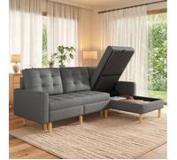Canapé d'angle réversible 3 places avec double rangement, méridienne modulable, tissu non tissé gris - UVRION