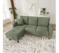 Canapé d'angle réversible 3 places avec méridienne modulaire - TCQPZ - coussins moelleux, tissu côtelé vert 166 × 118 × 77 cm
