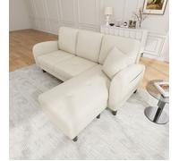 Canapé d'angle réversible 3 places avec méridienne modulaire - TCQPZ - tissu coton lin beige clair 166 × 118 × 77 cm