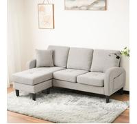 Canapé d'Angle Réversible 3 Places avec Méridienne Modulaire - TCQPZ - Tissu Coton Lin Beige Gris et Blanc 166 × 118 × 77 cm