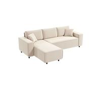 Canapé d'angle - HOMCOM - réversible - 3 places - moderne - coussins inclus - tissu velours côtelé - crème